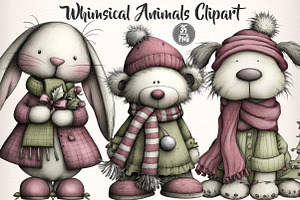 Whimsical Christmas Animals Clipart, an Illustration by Dream Creation