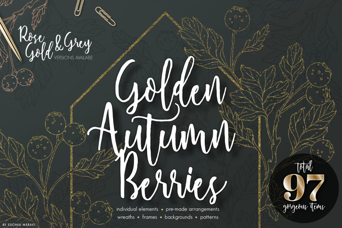 Golden Autumn Berries Background Set, a Background Graphic by Euonia Meraki (Photo 1 of 15)