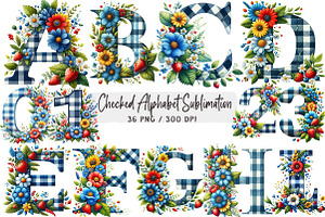 Checked Alphabet Sublimation Clipart, an Illustration by DreamArtGraphic