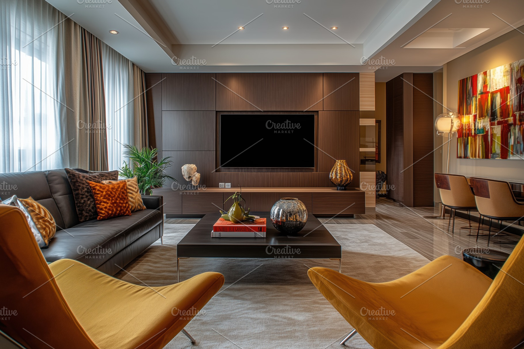 A Mid-Century Modern interior design style living room featuring a sleek design, an Arts & Entertainment Photo by Textures & Backgrounds