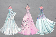 Set of three gown dress fashion art, an Object Illustration by tranyenhanu (Thumbnail 1 of 4)