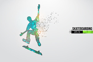Silhouettes of a skateboarder