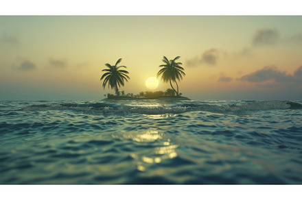 Small Island With Two Palm Trees in, a Nature Photo by Goinyk