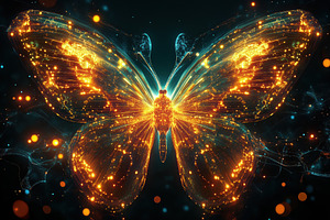A glowing butterfly made of luminous particles and light trails, set against a, an Animal Photo by Textures & Backgrounds