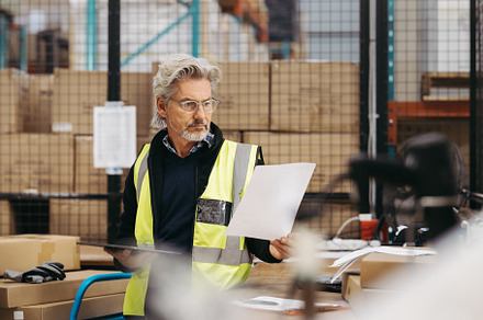 Senior warehouse worker reading a packing list, a Person Photo by Jacob Lund