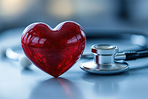 Red heart with stethoscope on blurred background, a Health & Medical Photo by AlyaAnd