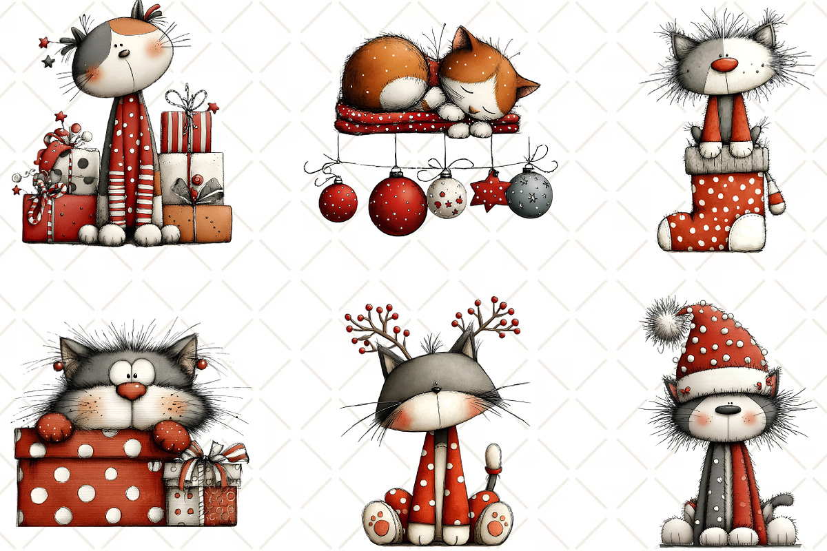 Christmas Cat Clipart, an Illustration by Black Bird Studio (Photo 3 of 6)