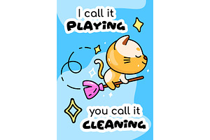 Cute cat on broomstick poster, a Poster Template by IMG visuals characters