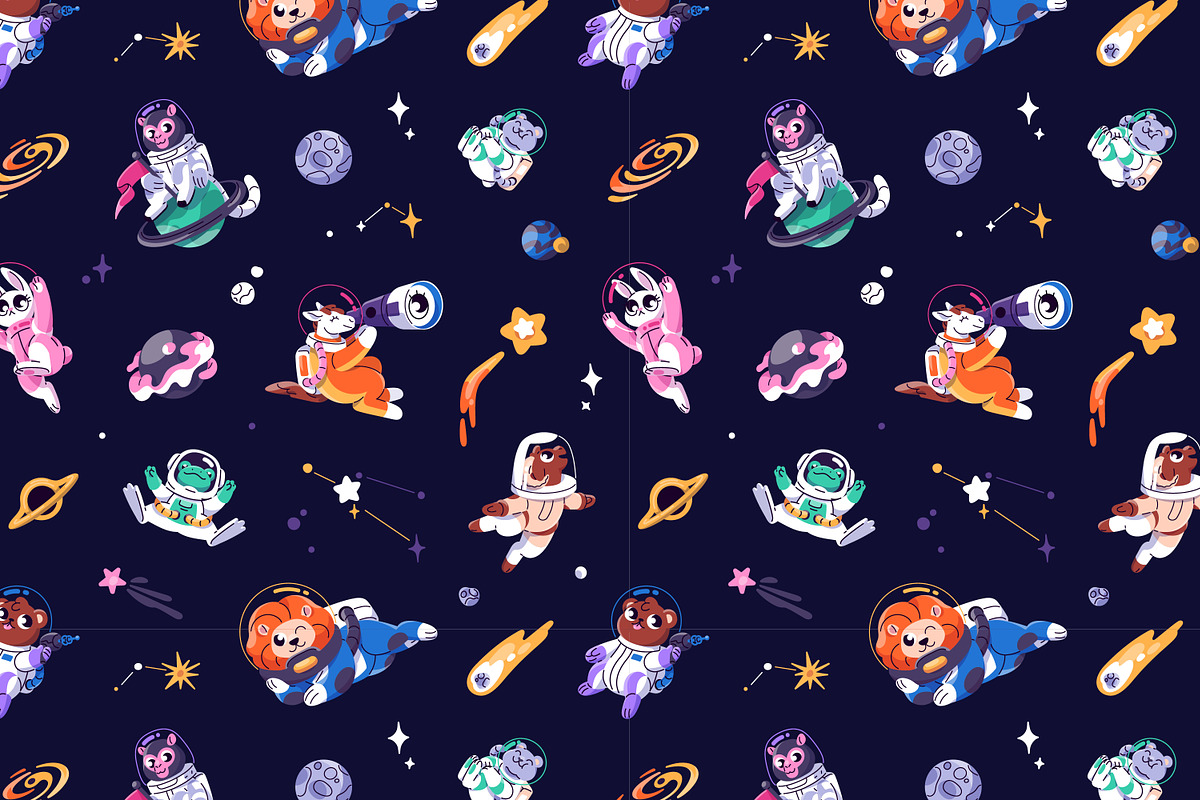 Cute animals astronauts in space set, an Animal Illustration by PaperTrident (Photo 5 of 6)