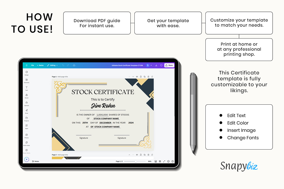 Certificate of Stock Canva Template, a Card Template by Snapybiz (Photo 9 of 10)