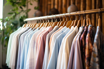 Clothes hanging on a hanger in a sho, a Photo by Iftikhar Alam