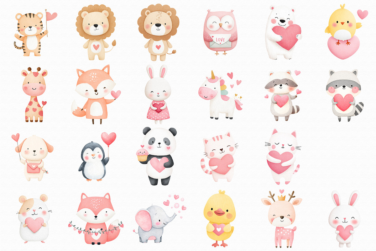 Kawaii Valentine Animal Clipart, an Illustration by Libby Wishes (Photo 5 of 6)