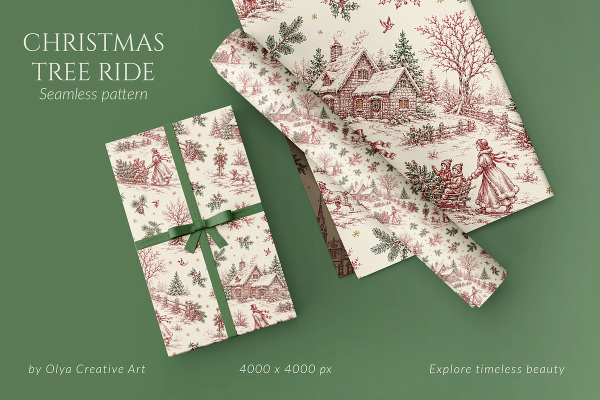 Vintage Christmas Tree Ride Seamless, a Pattern Graphic by Olya Creative (Photo 3 of 7)