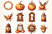 Watercolor Steampunk Autumn Clipart, an Illustration by CrexoraLab (Thumbnail 1 of 5)