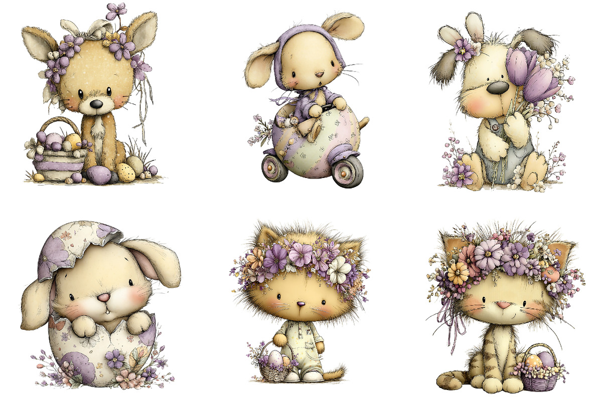 whimsical easter animal clipart, an Illustration by CreationArt (Photo 4 of 6)