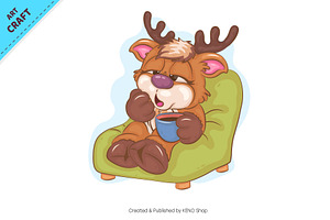 Cartoon Sleepy Deer. Clipart