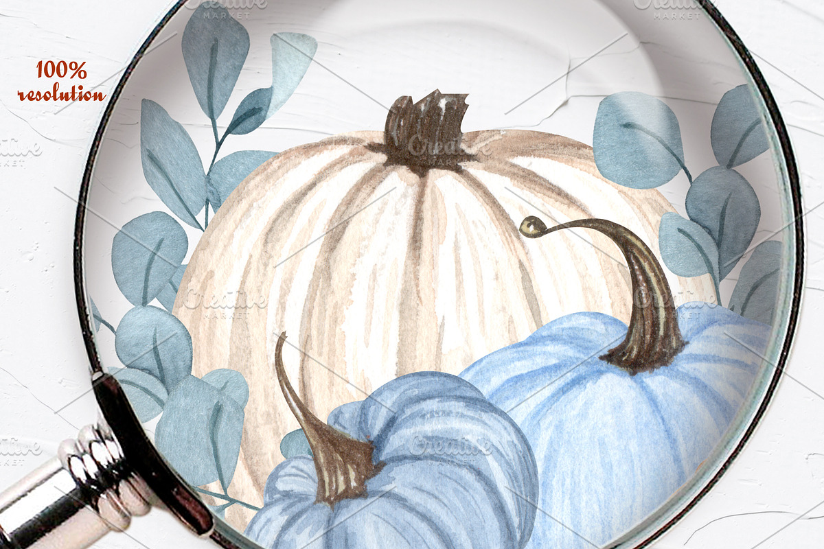Blue Pumpkins Watercolor Clipart, a Food Illustration by BarvArt (Photo 6 of 6)