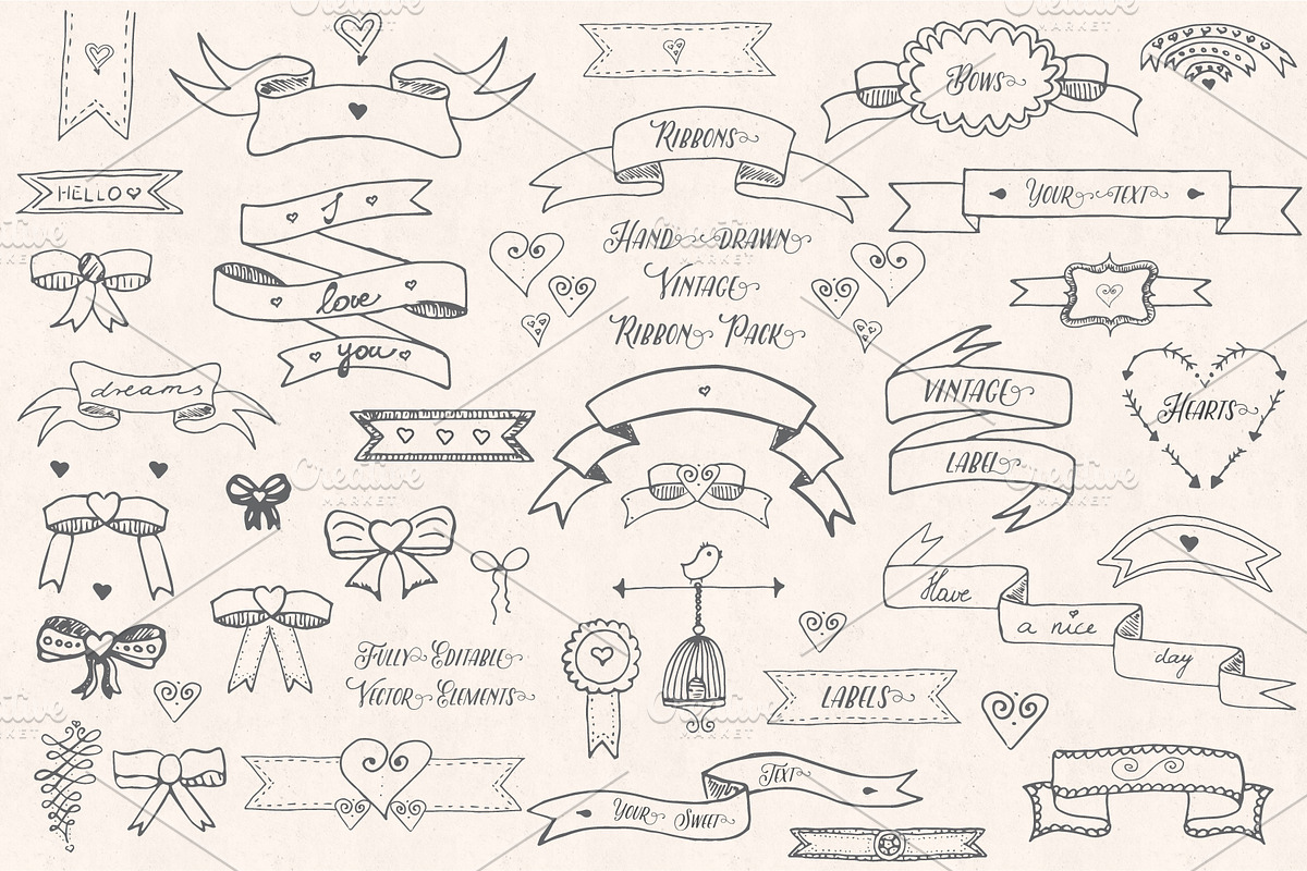 Ribbons and Bows - Hand drawn pack, an Illustration by Bugcessories