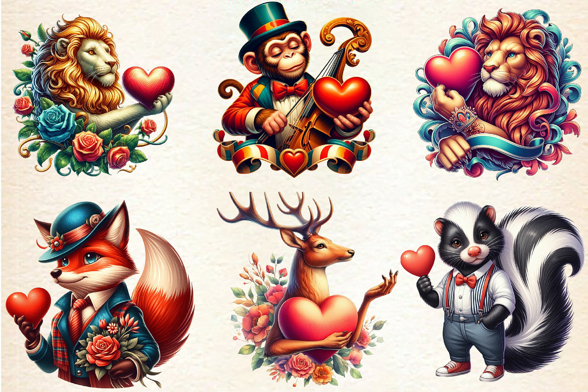 Valentine Animals Clipart, an Illustration by DreamArtGraphic (Photo 5 of 6)