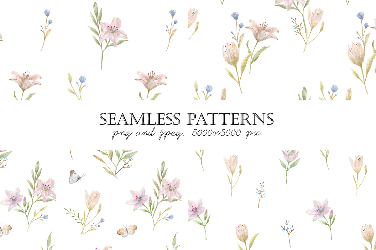 Lily Flowers. Watercolor Cliparts, a Decorative Illustration by Slastick (Photo 3 of 8)
