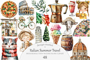 Watercolor Italian Summer Travel Set, an Illustration by Design Market (Thumbnail 1 of 5)
