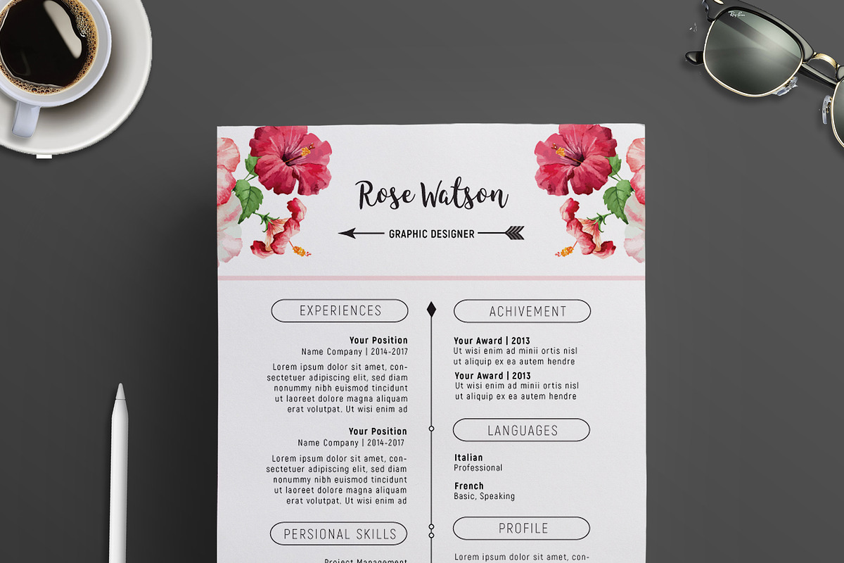 Watercolor Elegant Flower Resume G, a Resume Template by Showy68 Template (Photo 3 of 5)