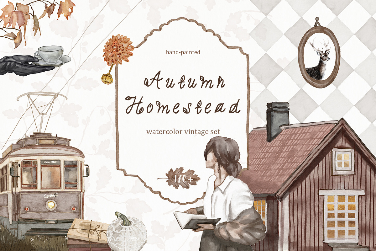 Autumn Homestead-Vintage Сlipart Set, a Seasonal Illustration by Amely.Art (Photo 1 of 14)
