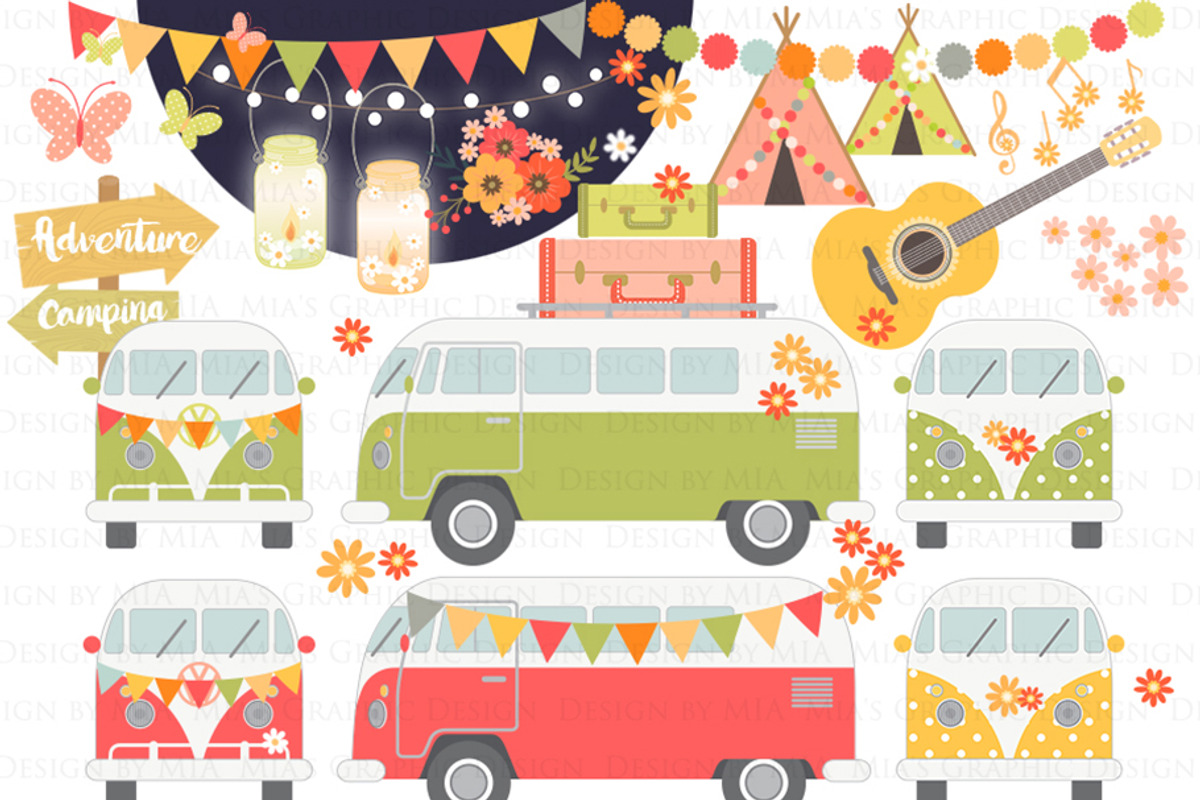 Camping Van, Bug Bus, Red & Green, an Illustration by Mia's Graphic Design (Photo 4 of 11)