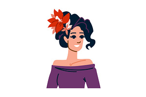 Smiling woman wearing red flower and, an Object Illustration by pikepicture