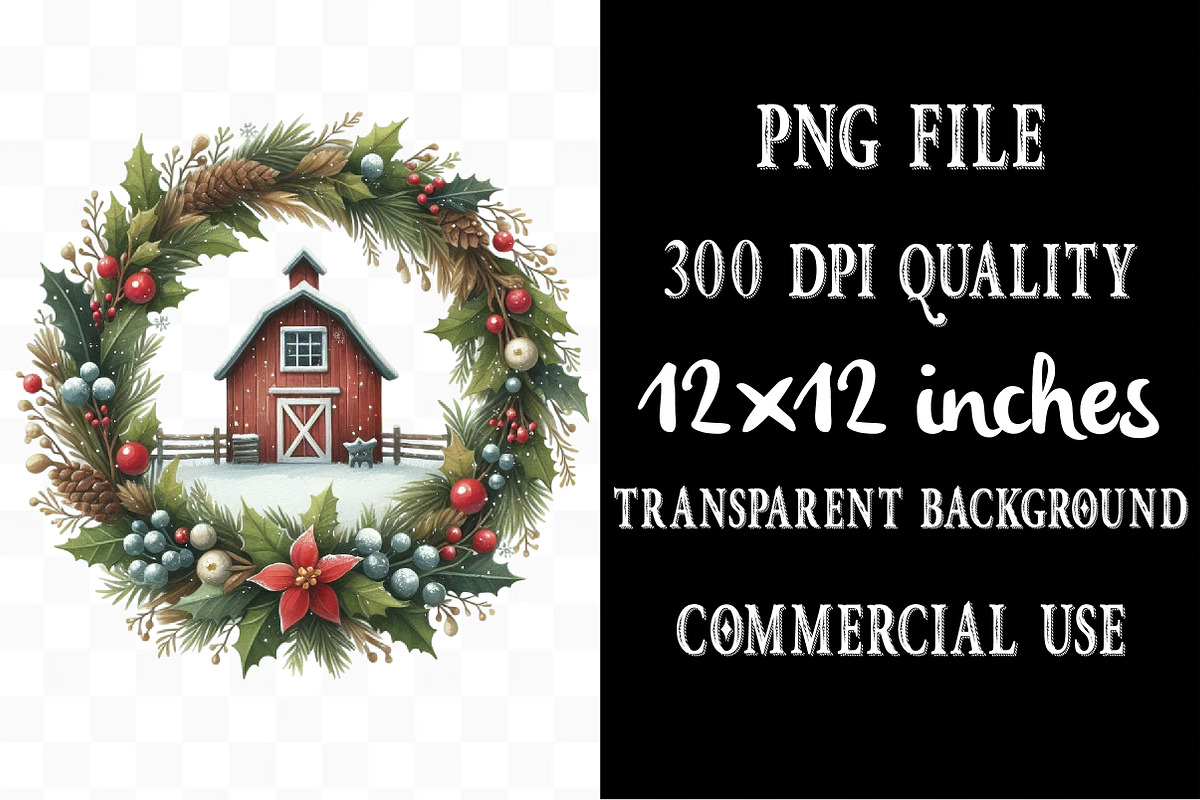 Christmas Farm Watercolor Clipart, an Illustration by Designking (Photo 4 of 5)