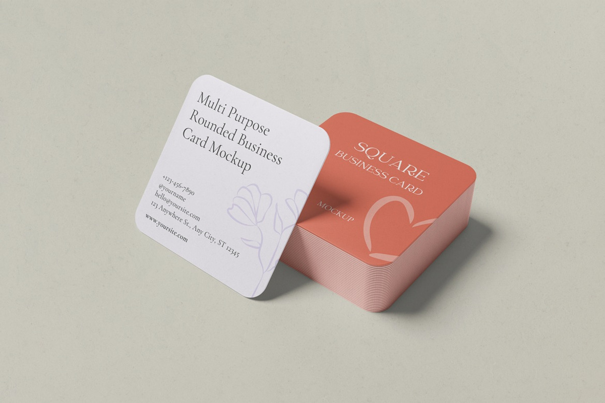 Rounded Square Business Cards Mockup, a Mockup by Pexelyou (Photo 4 of 6)