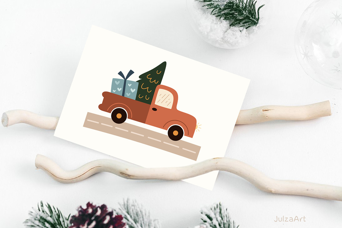Retro Christmas cars clipart, a Transportation Illustration by JulzaArt (Photo 5 of 6)