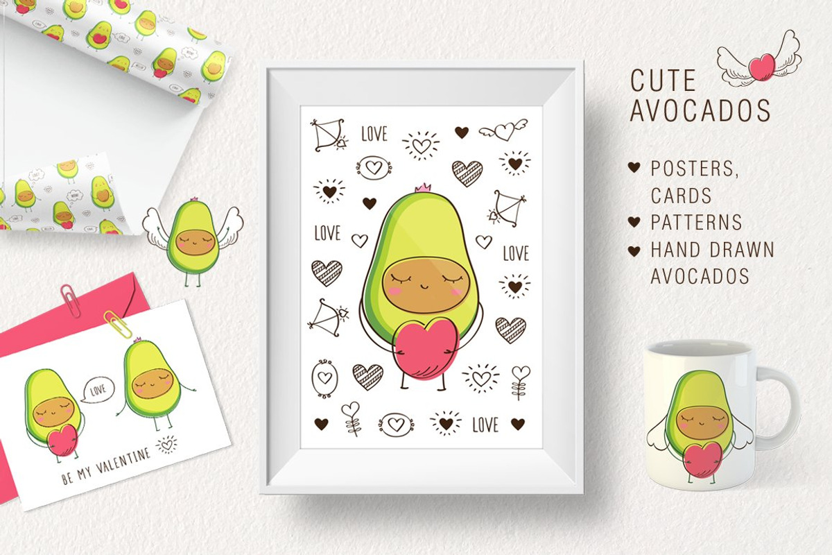 Cute avocados, a Food Illustration by Tkoko vectors & patterns (Photo 1 of 6)