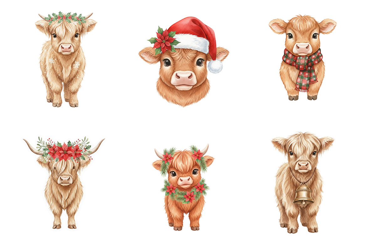Christmas Highland Cow Clipart PNG, an Illustration by SinaCreation (Photo 3 of 7)