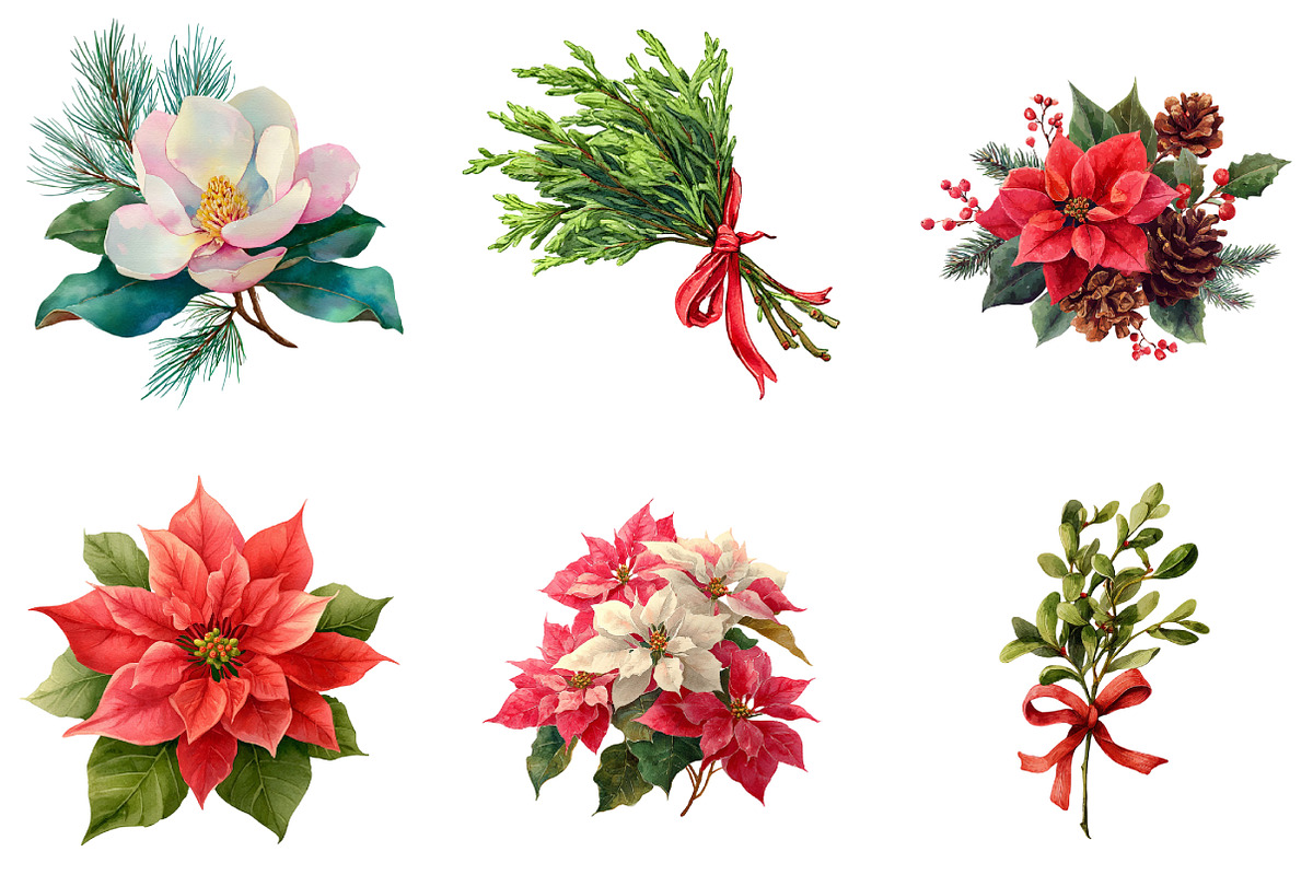 Watercolor Holiday Floral Clipart, an Illustration by DreamArtGraphic (Photo 4 of 4)