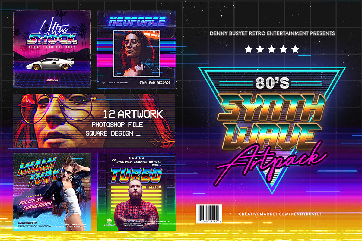 80's Synthwave Square Artpack, a Social Media Template by dennybusyet (Photo 1 of 9)