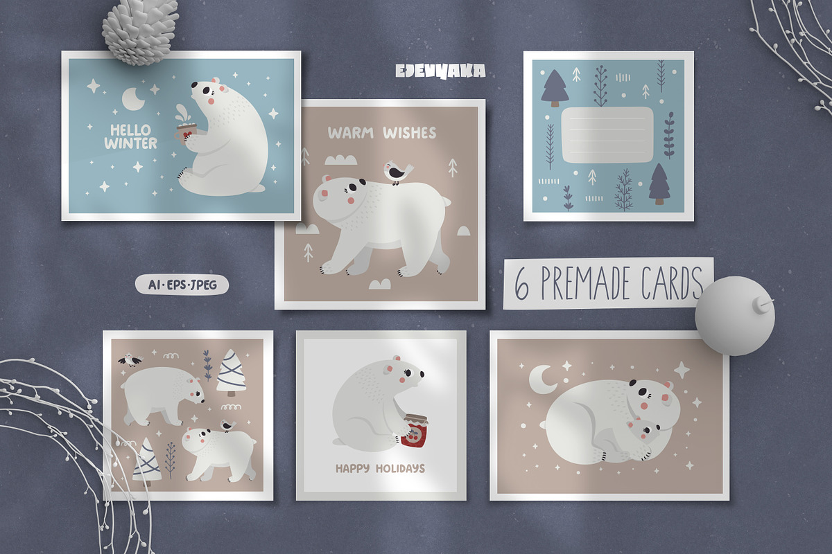 Winter Polar Bear Clipart & Patterns, a Seasonal Illustration by Ejevyaka (Photo 8 of 10)