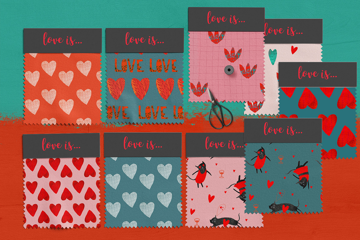 Valentine's day Patterns and Cards, an Animal Illustration by watercolor kamill (Photo 2 of 8)
