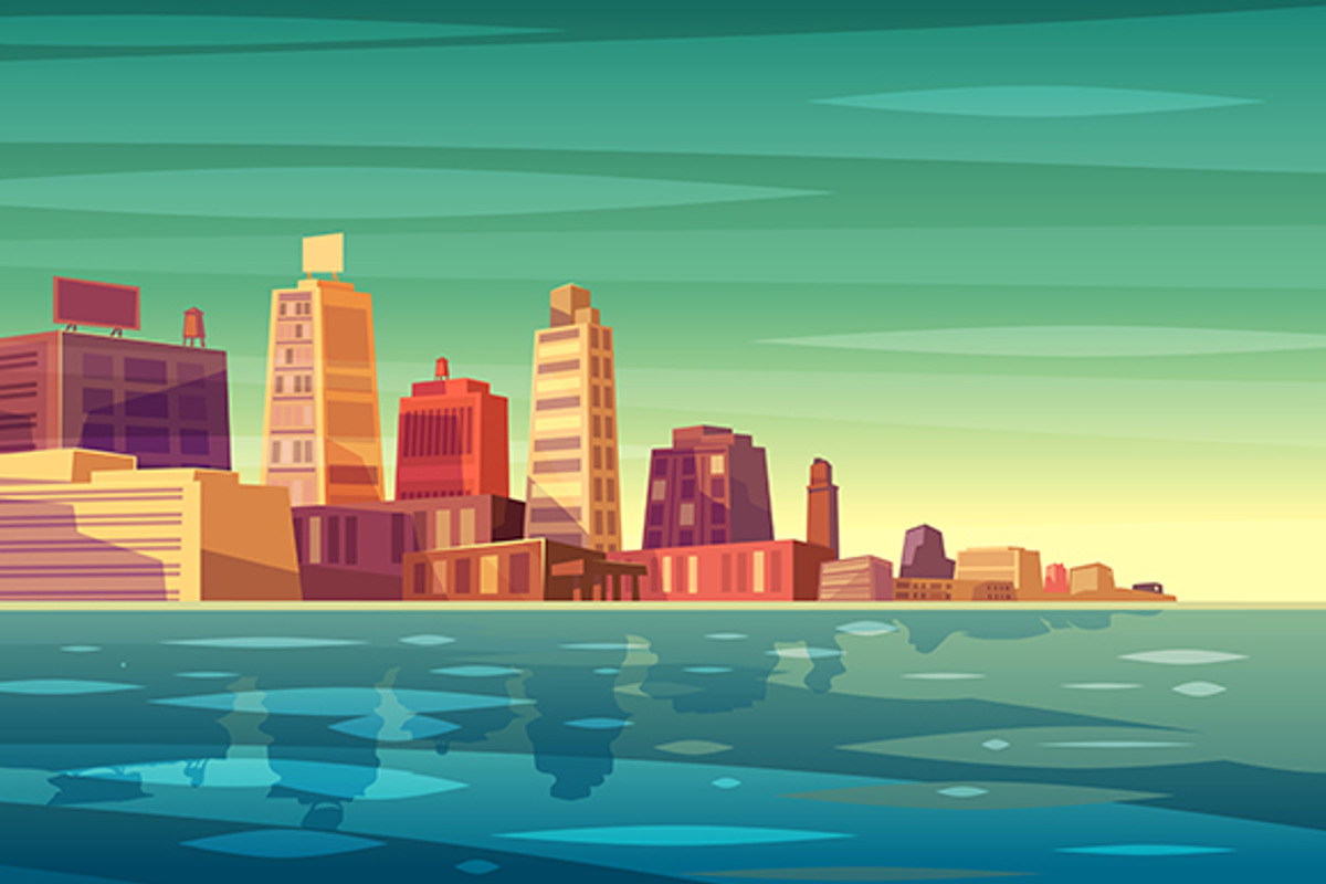 Vector sunshine over city, a Work Illustration by Krolone