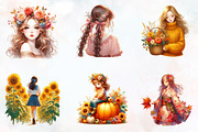 Girls with Fall Flowers Clipart, an Illustration by RobertsArt (Thumbnail 3 of 7)