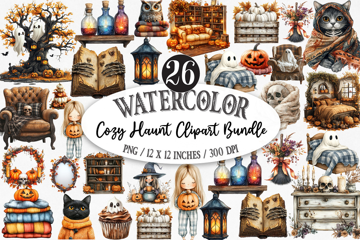 Watercolor Cozy Haunt Clipart, an Illustration by Designking (Photo 1 of 5)