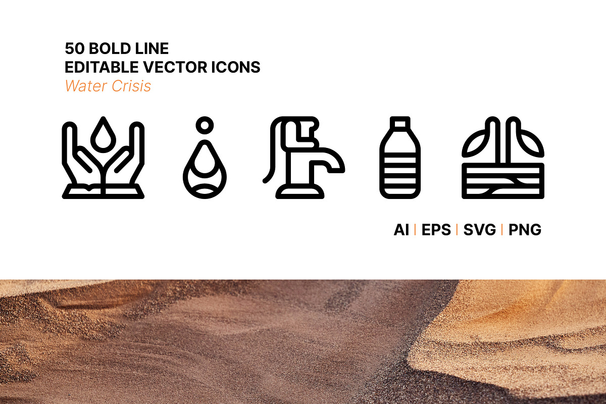 50 Water Crisis Icons, an Outline Icon by Side Project (Photo 1 of 7)