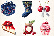 Midnight Cherry Christmas Clipart, an Illustration by DreamCafeArt (Thumbnail 4 of 5)