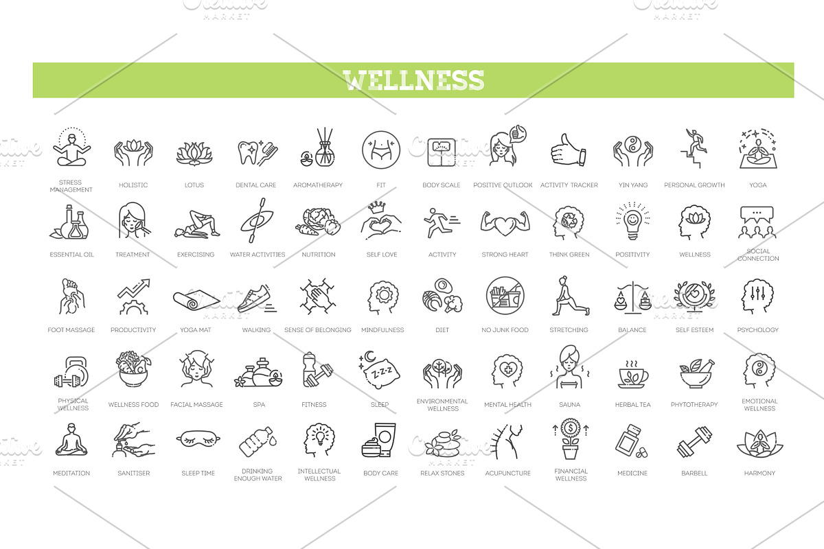 Wellness icons, an Outline Icon by Tettygreen