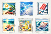 Summer Beach Postage Stamp Clipart, an Illustration by RobertsArt (Thumbnail 5 of 5)