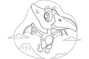 Outlined Cute Baby Dinosaur, an Illustration by HitToon