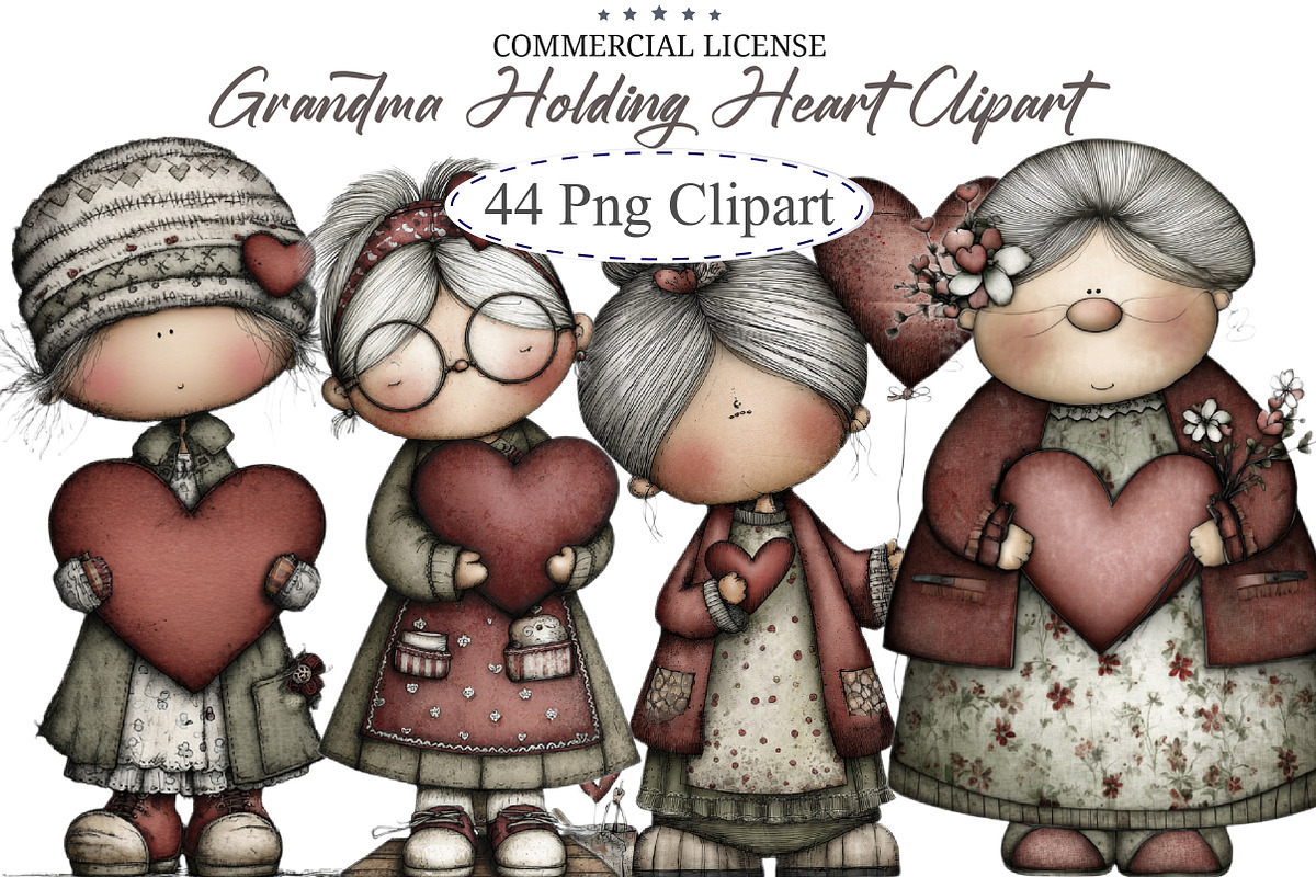 Whimsical Grandma Holding Heart Clip, an Illustration by designcity5 (Photo 1 of 5)