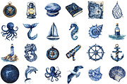 Vintage Navy Blue Sailing Clipart, an Illustration by Sublimation Artist (Thumbnail 2 of 6)