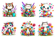 Whimsical Spring Cats Clipart, an Illustration by CreationArt (Thumbnail 4 of 7)