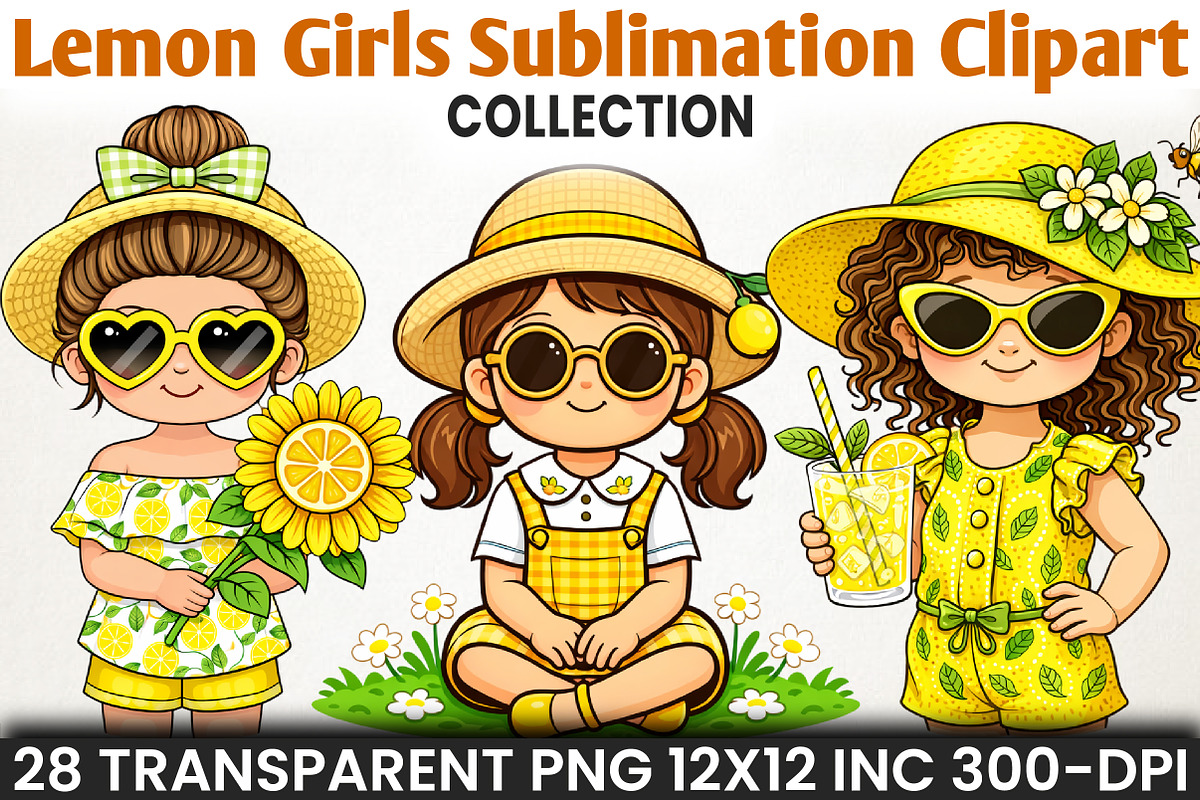 Lemon Girls Sublimation Clipart Bund, an Illustration by RobertsArt (Photo 1 of 5)